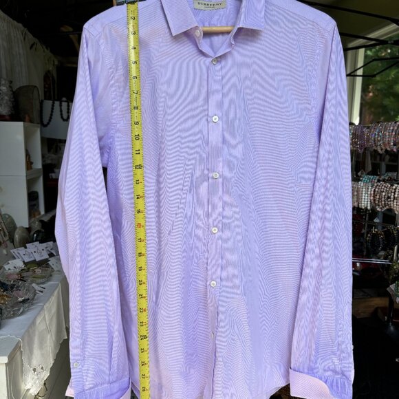 Burberry London Men’s 16.5-42 White Pink Striped Button Up Designer Dress Shirt - Picture 11 of 14